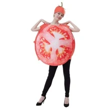 1入組成人尺寸水果切片服裝蔬菜番茄角色扮演連身衣適合舞台表演 - 紅色 - 查看 2