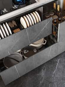 1 件灰色亮面大理石纹自粘厨房贴纸防水防油橱柜抽屉翻新壁纸耐高温、贴纸、墙贴花、乙烯基贴花用于家居装饰、春季装饰品让您的家焕然一新、拉玛装饰贴纸 - 灰色 - 查看 8