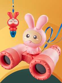 1套兒童便攜式高清雙筒望遠鏡和哨子套裝,適用於幼稚園男女戶外活動 - 粉色 - 查看 3