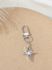 街頭時尚空心星形鋅合金鑰匙扣，適用於Y2K潮流，可用作包包、耳機配件。 - 銀色 - 查看 3