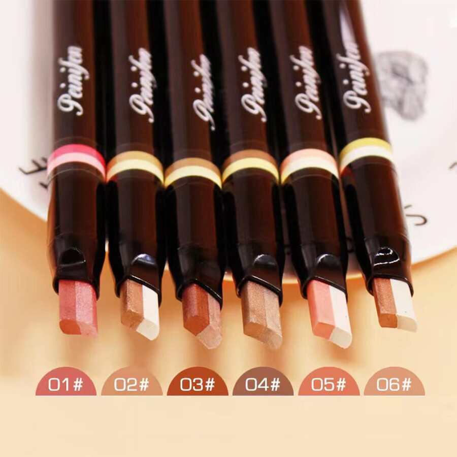 Barra de sombra de ojos descuidada de maquillaje con flor de durazno, sombra de ojos de doble gradiente, resaltador de ojos deslumbrante, duradero y de tono terroso - 01 - Ver 1