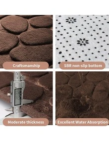 1pc Coffee Pebble Pattern Bathroom Mat, Flannel Soft Comfortable Water-absorbing Anti-slip Household Rug - coffee color - View 5