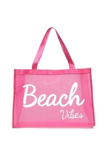 Large Capacity Pink Tote Bag With Alphabet Print,School Bag,Large Capacity,Waterproof,Lightweight,Portable,Foldable,For Teen Girls Women College Students,Teacher,Boys And Men,Perfect For Office,College,Elementary School,Middle School,High School,Work,Business,Commute,Outdoors,Travel,Outings,Stadium,Sports,Shopping,Holiday,Beach, Best Teacher Appreciation Gift - Pink - View 3