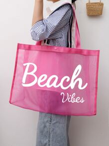 Large Capacity Pink Tote Bag With Alphabet Print,School Bag,Large Capacity,Waterproof,Lightweight,Portable,Foldable,For Teen Girls Women College Students,Teacher,Boys And Men,Perfect For Office,College,Elementary School,Middle School,High School,Work,Business,Commute,Outdoors,Travel,Outings,Stadium,Sports,Shopping,Holiday,Beach, Best Teacher Appreciation Gift - Pink - View 1