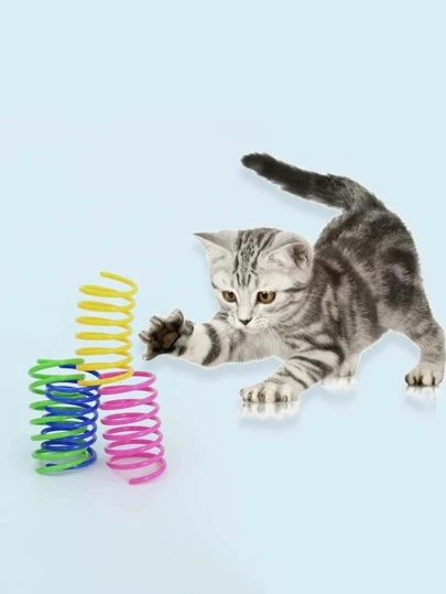 Bộ 4 món/bộ màu sắc ngẫu nhiên bằng nhựa lò xo thiết kế mèo yêu mèo và mẹ mèo đồ chơi giải trí cho người yêu mèo/chó quà tặng và chó/mèo mẹ yêu thú cưng chơi tương tác
