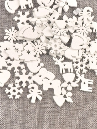 50 piezas de rodajas de madera blanca de Navidad, decoraciones artesanales para manualidades, recuerdos de fiesta, con patrones de ángel, copo de nieve y reno, Navidad