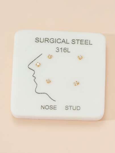 5入組金色極簡風格時尚氧化鋯不銹鋼女性鼻釘