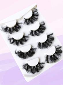 Asiteo 4 Pairs/Pack Thick Curly Fluffy Volume False Eyelashes Mink Lashes Cat-Eye Look Wispy Long 25mm 8D Volume Fake Eyelash Strips Foxy Eye Lifting Look Extension Full Eyelash Strip To Lengthen And Volumize The Outer Corner Of Your Eye For Beauty Makeup - 黑色 - 查看 2