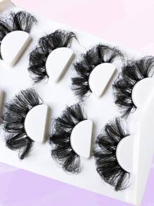 Asiteo 4 Pairs/Pack Thick Curly Fluffy Volume False Eyelashes Mink Lashes Cat-Eye Look Wispy Long 25mm 8D Volume Fake Eyelash Strips Foxy Eye Lifting Look Extension Full Eyelash Strip To Lengthen And Volumize The Outer Corner Of Your Eye For Beauty Makeup - 黑色 - 查看 5