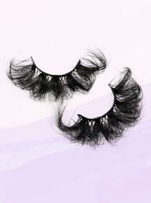 Asiteo 4 Pairs/Pack Thick Curly Fluffy Volume False Eyelashes Mink Lashes Cat-Eye Look Wispy Long 25mm 8D Volume Fake Eyelash Strips Foxy Eye Lifting Look Extension Full Eyelash Strip To Lengthen And Volumize The Outer Corner Of Your Eye For Beauty Makeup - 黑色 - 查看 8