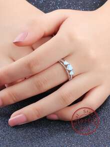 FOREVER QUEEN 1 Miếng 925 sterling bạc Opal Nhẫn 3-Đá Tim Trắng Opal Lễ cưới Hôn ước Ban nhạc Nhẫn Đối với Giáng sinh Qủa tặng - Bạc - Xem 3