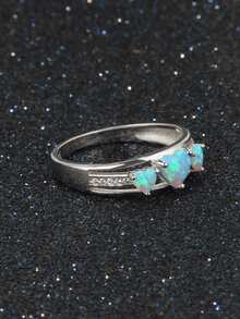 FOREVER QUEEN 1 Miếng 925 sterling bạc Opal Nhẫn 3-Đá Tim Trắng Opal Lễ cưới Hôn ước Ban nhạc Nhẫn Đối với Giáng sinh Qủa tặng - Bạc - Xem 9