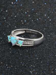 FOREVER QUEEN 1 Miếng 925 sterling bạc Opal Nhẫn 3-Đá Tim Trắng Opal Lễ cưới Hôn ước Ban nhạc Nhẫn Đối với Giáng sinh Qủa tặng - Bạc - Xem 8