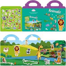 Sticker Books For Kids Toddlers Reusable & Waterproof Cute Stickers Reusable, Sticker Pad Puffy Sticker Play Set Travel Toy For Kids Age 2 3 4 Years, And Non-Adhesive, Window Clings For Kids (Animals Stickers) - Green - View 2