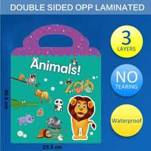 Sticker Books For Kids Toddlers Reusable & Waterproof Cute Stickers Reusable, Sticker Pad Puffy Sticker Play Set Travel Toy For Kids Age 2 3 4 Years, And Non-Adhesive, Window Clings For Kids (Animals Stickers) - Green - View 3