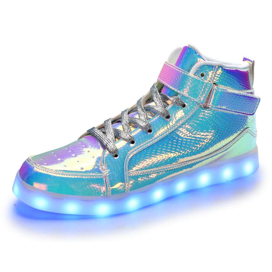 KUNWFNIX Women's Men's LED Lights Up Shoes Unisex Luminous Flashing Trainers USB Charging Lace Up Couples Dancing Shoes - B-彩粉色 - 查看 1