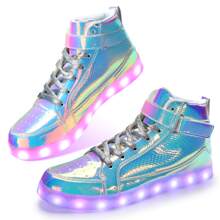 KUNWFNIX Women's Men's LED Lights Up Shoes Unisex Luminous Flashing Trainers USB Charging Lace Up Couples Dancing Shoes - B-彩粉色 - 查看 4