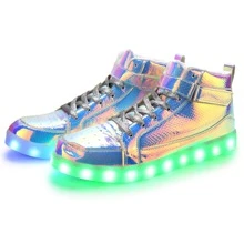 KUNWFNIX Women's Men's LED Lights Up Shoes Unisex Luminous Flashing Trainers USB Charging Lace Up Couples Dancing Shoes - B-彩粉色 - 查看 2