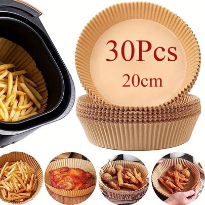 30入組空氣炸鍋一次性紙內襯8英寸，不粘空氣炸鍋紙內襯，空氣炸鍋防油烘焙紙，烤箱空氣炸鍋烘焙微波炸鍋墊紙