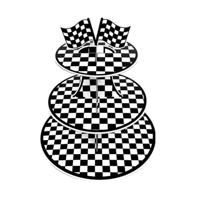1PC Racing Car Theme Party, 3-Tier Round Cardboard Cupcake Stand Perfect For Racing Cars Birthday Party Supplies Black And White Plaid Cupcake Stand Holder, Checkered Party Decorations Let's Go Racing Car Party Decor,Christmas
