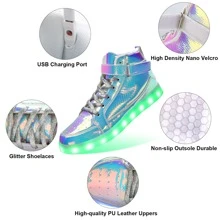 KUNWFNIX Women's Men's LED Lights Up Shoes Unisex Luminous Flashing Trainers USB Charging Lace Up Couples Dancing Shoes - B-彩粉色 - 查看 5