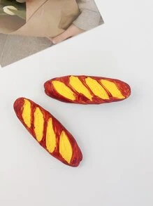 2入組逼真手工製作麵包造型髮夾,誇張法棍&麵包側夾適用於頭髮裝飾用品 - 彩色 - 查看 5