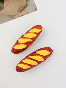 2入組逼真手工製作麵包造型髮夾,誇張法棍&麵包側夾適用於頭髮裝飾用品 - 彩色 - 查看 7