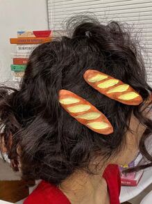 2入組逼真手工製作麵包造型髮夾,誇張法棍&麵包側夾適用於頭髮裝飾用品 - 彩色 - 查看 2
