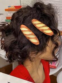 2入組逼真手工製作麵包造型髮夾,誇張法棍&麵包側夾適用於頭髮裝飾用品 - 彩色 - 查看 1