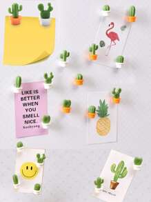 6pcs Cactus Shaped Fridge Magnet, Random Color, 3d Plant Pot Design, Memo Note, Message Board, Iron Attraction Best Gifts - Multicolor - View 1
