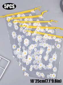 5入組防水雛菊收納袋抽繩衣服鞋袋便攜式化妝洗漱包、雜物袋