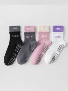 Sports Outdoor 4 Pairs ,Yoga Socks For Women Non-Slip Grips & Straps, Ideal For Pilates, Pure Barre, Ballet, Dance, Barefoot Workout