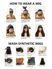 Tóc giả tổng hợp bện dài có tóc mái - màu đen - Xem 6