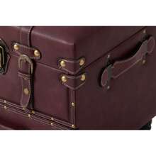 COZAYH Vintage Chest Bench With Latch Closure And Buckle Trunk, Farmhouse Mid-Century Faux Leather Storage Ottoman Bench For Living Room, Entryway, Bedroom, Sponge Padded - Burgundy Red - View 7