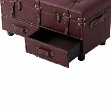 COZAYH Vintage Chest Bench With Latch Closure And Buckle Trunk, Farmhouse Mid-Century Faux Leather Storage Ottoman Bench For Living Room, Entryway, Bedroom, Sponge Padded - Burgundy Red - View 11