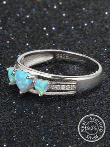 FOREVER QUEEN 1 Miếng 925 sterling bạc Opal Nhẫn 3-Đá Tim Trắng Opal Lễ cưới Hôn ước Ban nhạc Nhẫn Đối với Giáng sinh Qủa tặng - Bạc - Xem 4