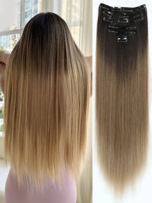 Clip In Haarverlängerungen 7-teiliges Set Farbverlauf 22 Zoll lang, gerades synthetisches Haar Verlängerungen Haarteile für Frauen