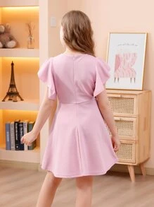 Girls Butterfly Sleeve Dress - Mauve Purple - View 2