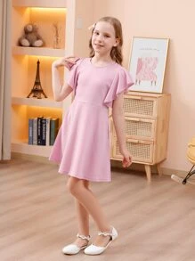 Girls Butterfly Sleeve Dress - Mauve Purple - View 5