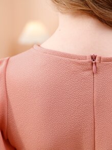 女孩素色蝴蝶袖連衣裙 - 橘色 - 查看 8
