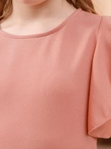 女孩素色蝴蝶袖連衣裙 - 橘色 - 查看 6