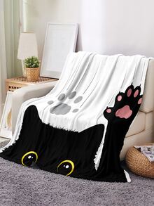 1件貓爪印花珊瑚絨毯,家用沙發或床上溫暖舒適 - 彩色 - 查看 3