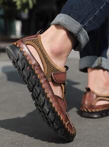 2023 Mùa Hè Mới Nam Thoáng Khí Giày Đi Biển, Bao Mũi Giày Xăng Đan Chống Thấm Nước Đôi Dép Size Lớn 47 - màu nâu - Xem 2