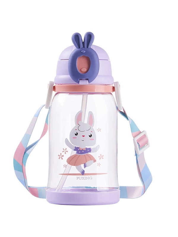 1pc Cute Cartoon Dinosaur Shaped Straw Water Bottle For Kids, Plastic Leakproof Cup With Strap For Children, Outdoor Travel