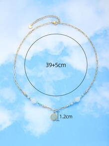 1pc Fashionable Simple Natural Stone Bead & Full Rhinestone Circle Tag Pendant Stainless Steel Necklace
