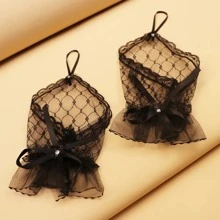 1 cặp Găng tay ren màu trơn phong cách Gothic dùng để trang trí tiệc, đám cưới, sinh nhật, trang phục cosplay và phụ kiện tóc ngày lễ tình nhân ngày lễ tình nhân - màu đen - Xem 4