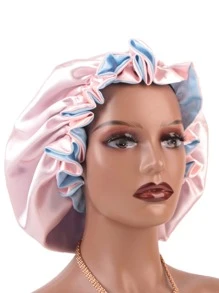Mũ ngủ satin hai lớp phối màu, có kèm mũ đội tóc giả, mũ ngủ bằng lụa, mũ ngủ satin, mũ ngủ ngày Valentine. - Màu xanh lam - Xem 2