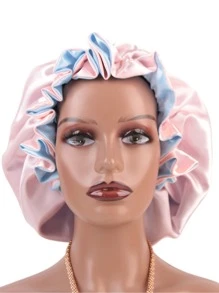 Mũ ngủ satin hai lớp phối màu, có kèm mũ đội tóc giả, mũ ngủ bằng lụa, mũ ngủ satin, mũ ngủ ngày Valentine. - Màu xanh lam - Xem 3