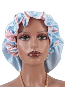 Mũ ngủ satin hai lớp phối màu, có kèm mũ đội tóc giả, mũ ngủ bằng lụa, mũ ngủ satin, mũ ngủ ngày Valentine. - Màu xanh lam - Xem 4