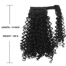 合成假髮黑色馬尾辮綁帶包裹馬尾延長14寸自然小波紋短卷馬尾適合女日常使用 - 黑色 - 查看 6